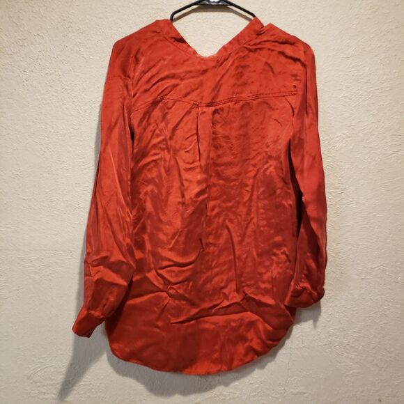 Eileen Fisher Sand Washed Cupro Mandarin Collar Tunic Shirt Sz SP Red Silky - Picture 6 of 9